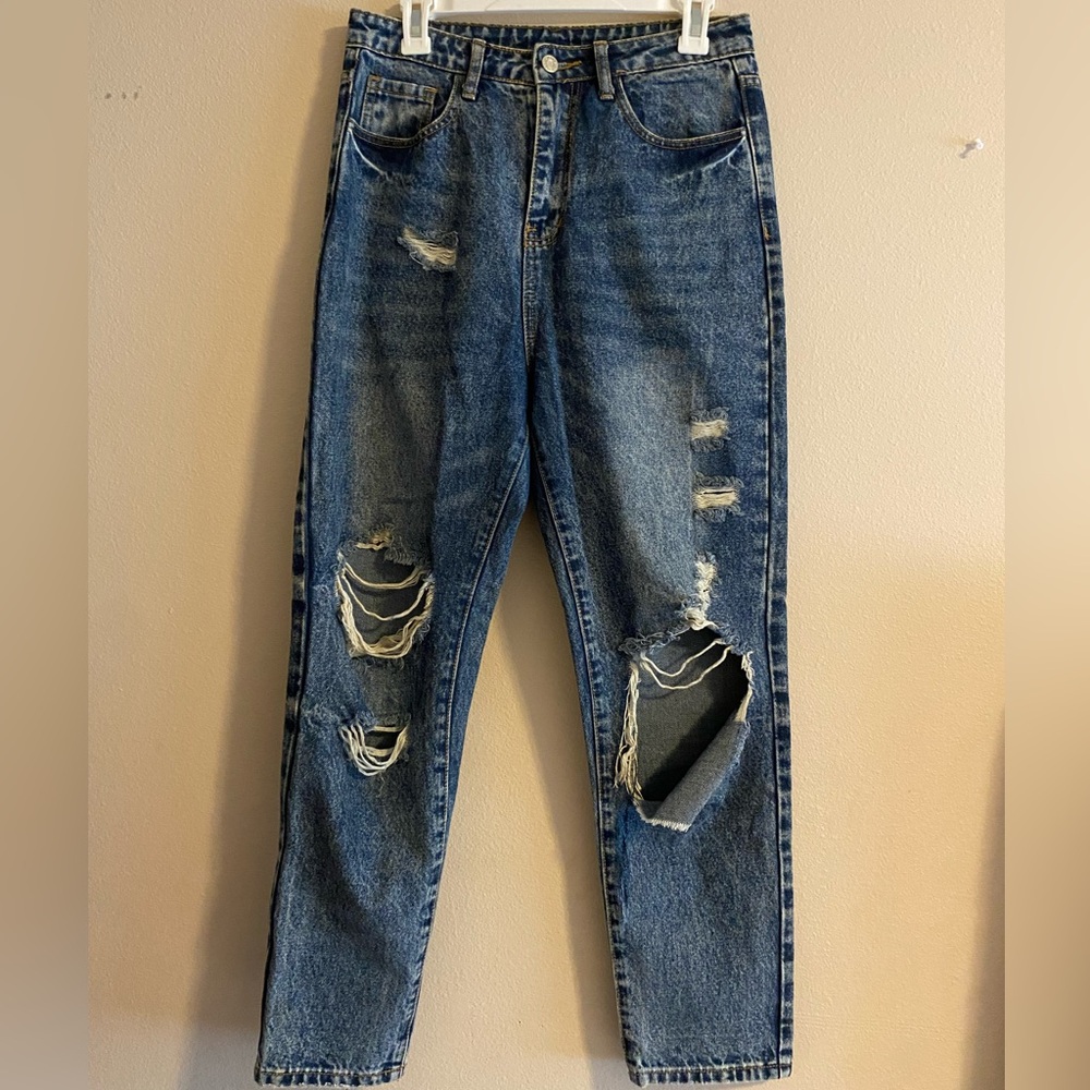 Medium wash blue ripped jeans